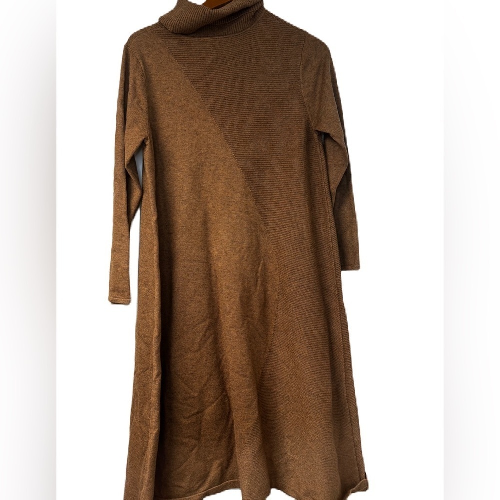 Epik Woman's Large Gold Turtle Neck Aline Sparkle Knit DressTextured Cozy Warm